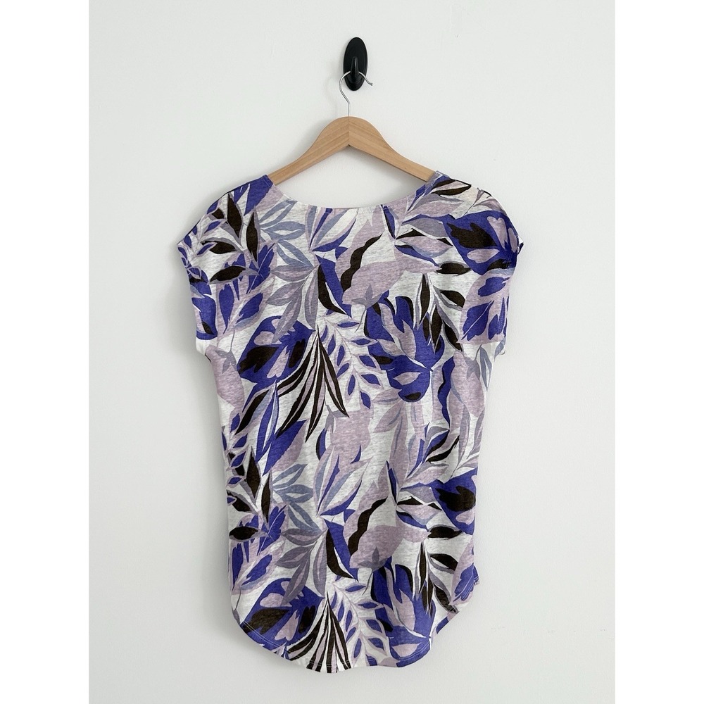 C & C California Large Purple Multicolor 100% Linen Short Cap Sleeves Top NWOT - Picture 3 of 11